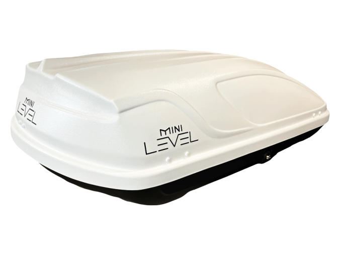 Пластиковый автобокс на крышу LEVEL MINI 390 двусторонний белое тиснение